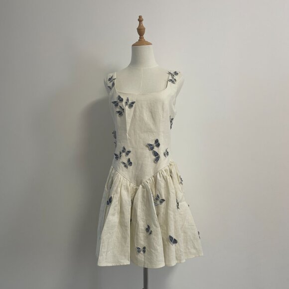 AGUA BY AGUA BENDITA Pluma Lymanopoda appliquéd gathered linen mini dress - Picture 4 of 13